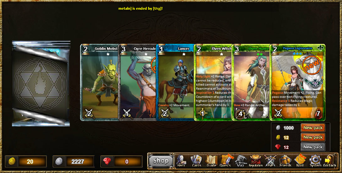 Rise of Mythos Browsergame Trade Card Game